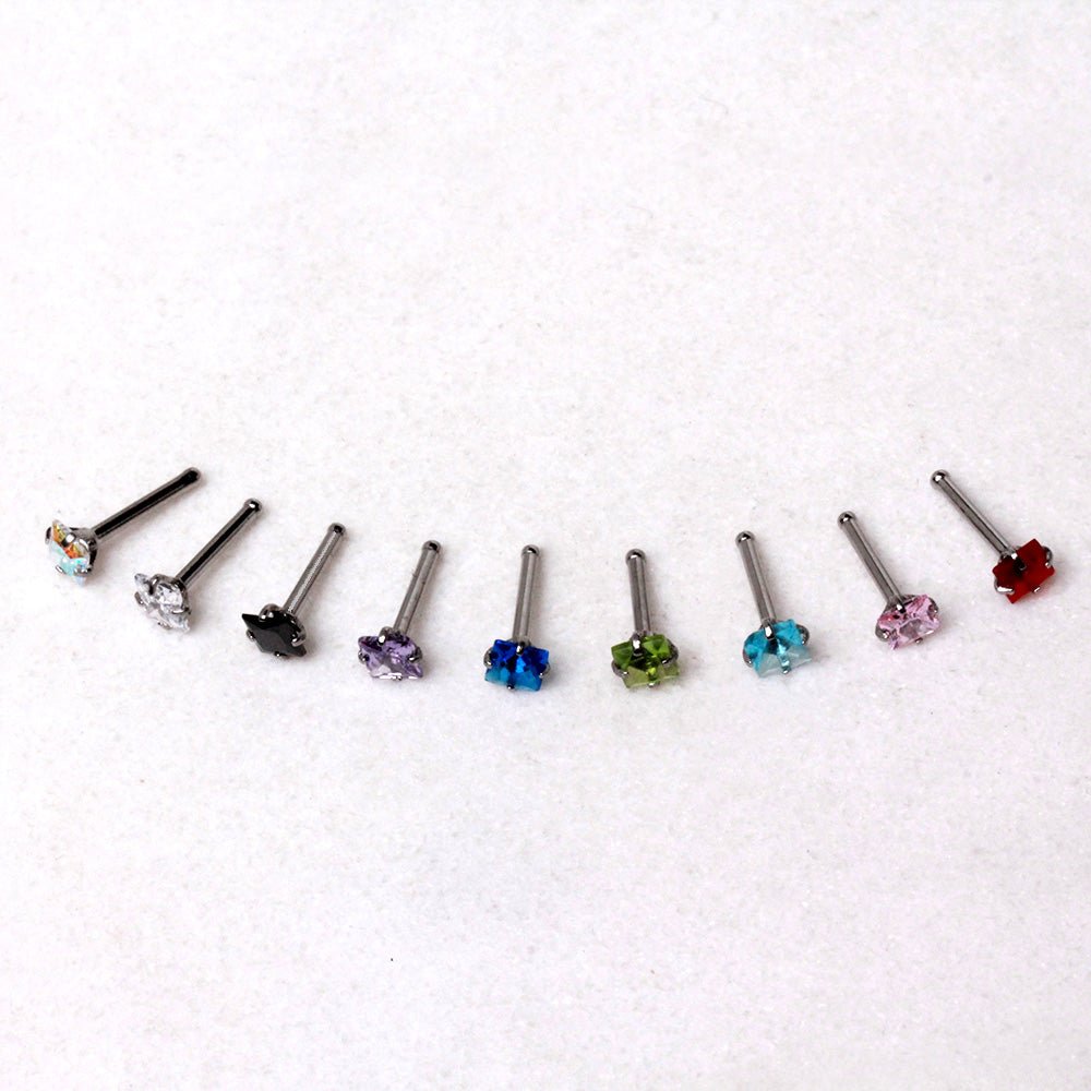 316L Stainless Steel Prong Set Square CZ Nose Stud - Skin Metals