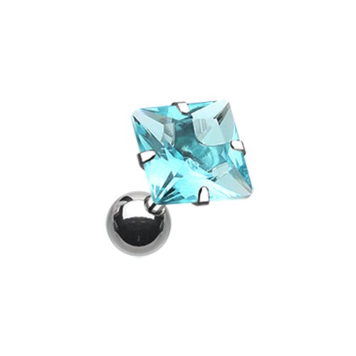 Square Gem Crystal Cartilage Tragus Earring Cartilage Earring Impulse Piercings 5/32" (4mm) Aqua