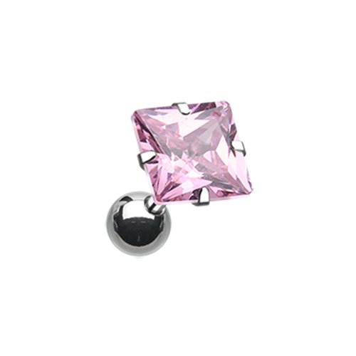 Square Gem Crystal Cartilage Tragus Earring Cartilage Earring Impulse Piercings 5/32" (4mm) Pink