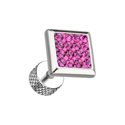 Square Multi-Sprinkle Dot Multi Gem Steel Fake Plug Fake Plug Impulse Piercings 16 gauge (1.2mm) Fuchsia