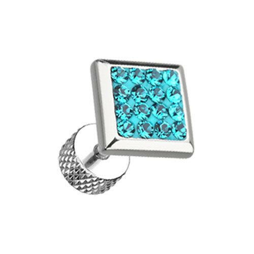 Square Multi-Sprinkle Dot Multi Gem Steel Fake Plug Fake Plug Impulse Piercings 16 gauge (1.2mm) Teal