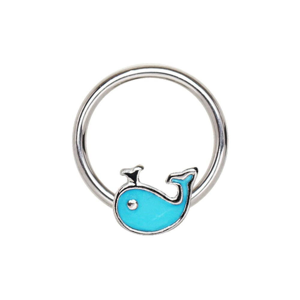 Stainless Blue Whale Snap-in Captive Bead Ring / Septum Ring Septum Ring Impulse Piercings