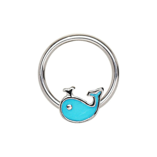 Stainless Blue Whale Snap-in Captive Bead Ring / Septum Ring Septum Ring Impulse Piercings