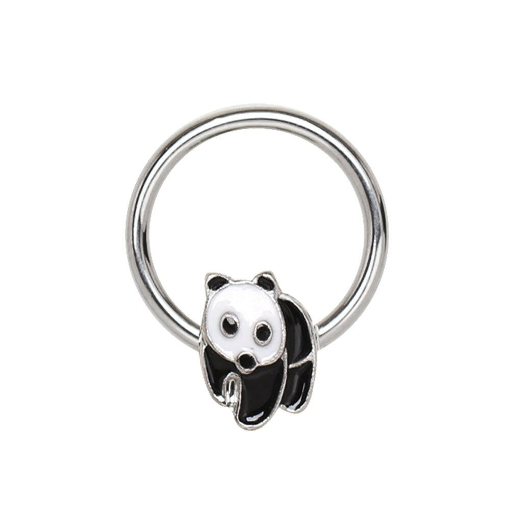 Stainless Steel Panda Captive Bead Septum Ring front view