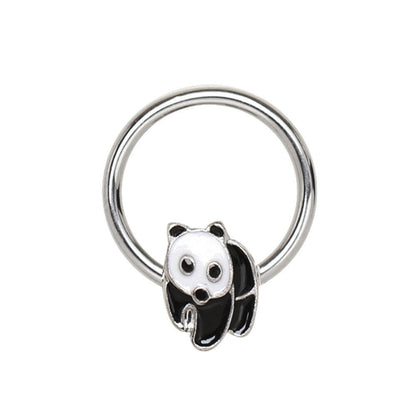 Stainless Steel Panda Captive Bead Septum Ring front view