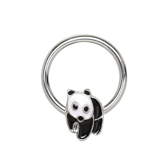 Stainless Steel Panda Captive Bead Septum Ring front view
