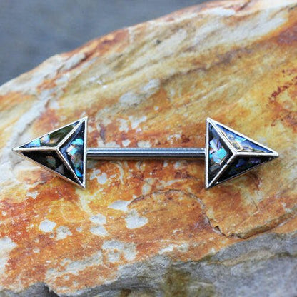 Stainless Steel 3D Triangle Abalone Nipple Bar Nipple Ring Impulse Piercings