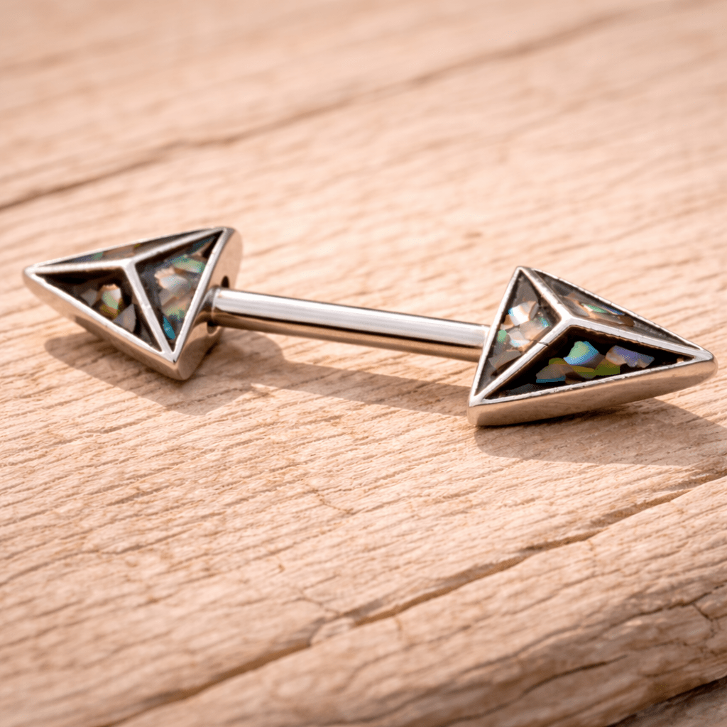 Stainless Steel 3D Triangle Abalone Nipple Bar Nipple Ring Skin Metals
