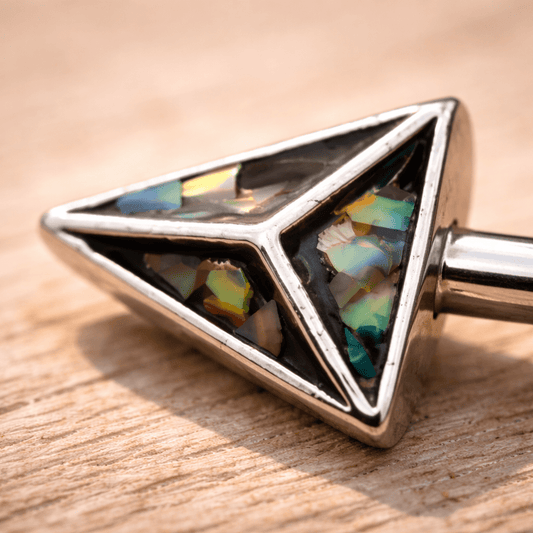 Stainless Steel 3D Triangle Abalone Nipple Bar Nipple Ring Skin Metals