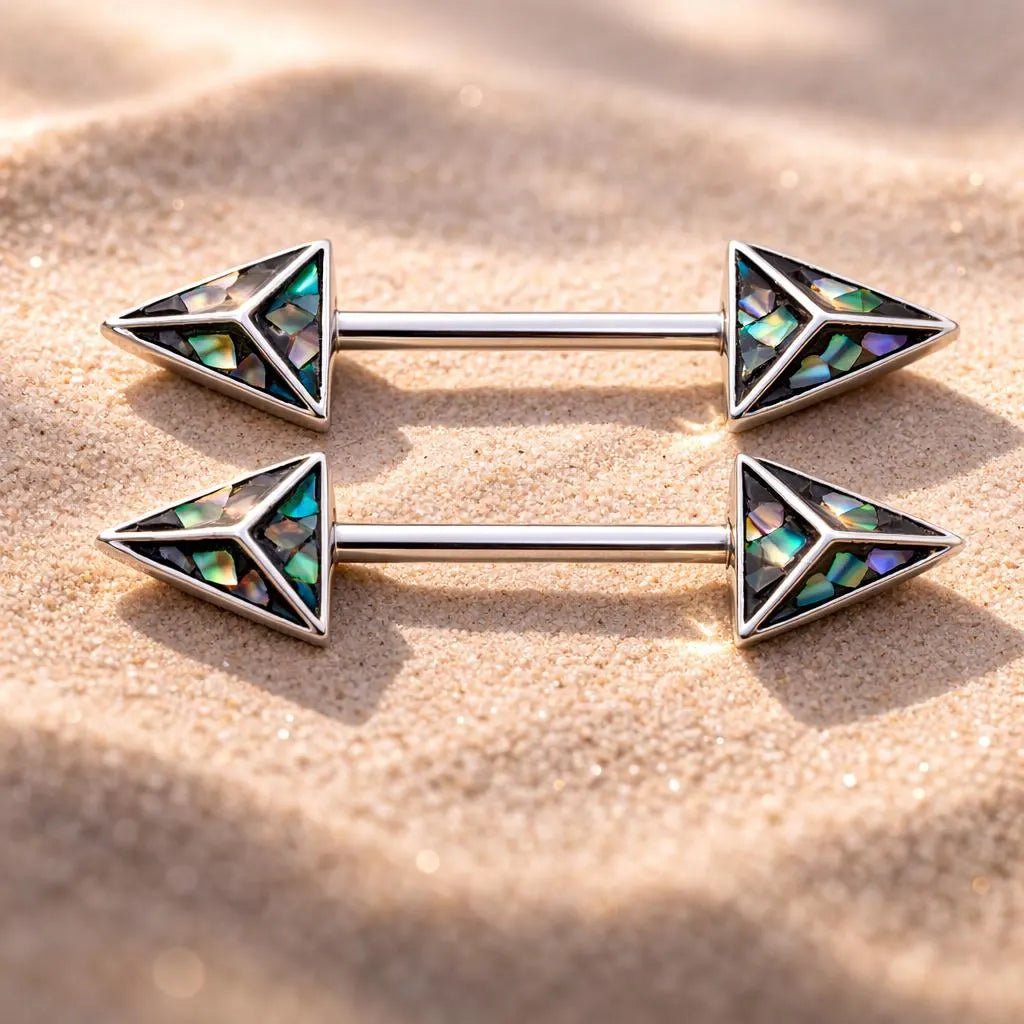 Stainless Steel 3D Triangle Abalone Nipple Bar Nipple Ring Skin Metals