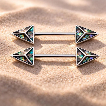 Stainless Steel 3D Triangle Abalone Nipple Bar Nipple Ring Skin Metals