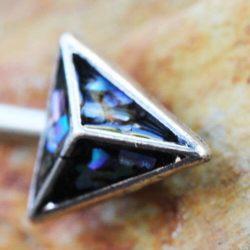 Stainless Steel 3D Triangle Abalone Nipple Bar Nipple Ring Impulse Piercings