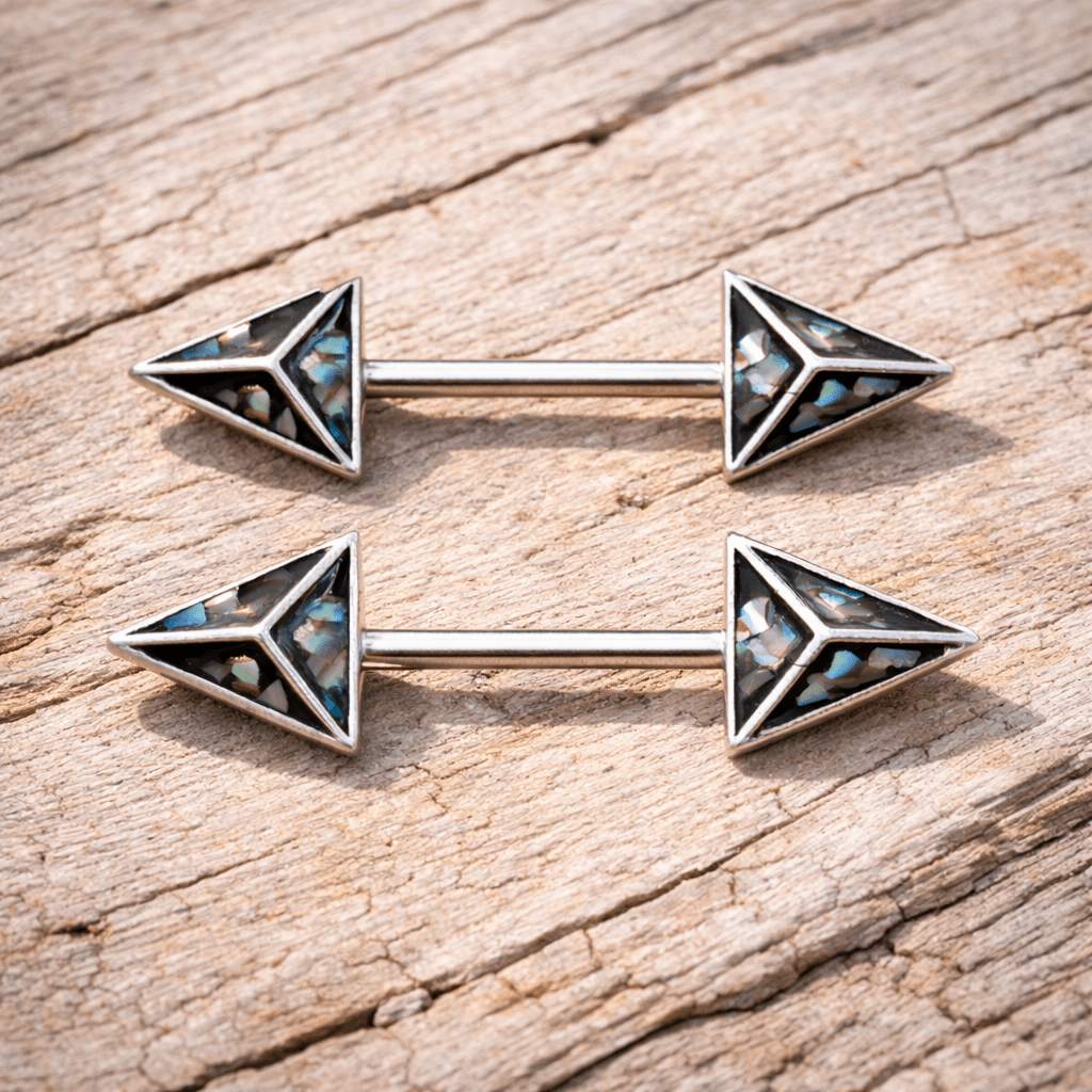 Stainless Steel 3D Triangle Abalone Nipple Bar Nipple Ring Skin Metals