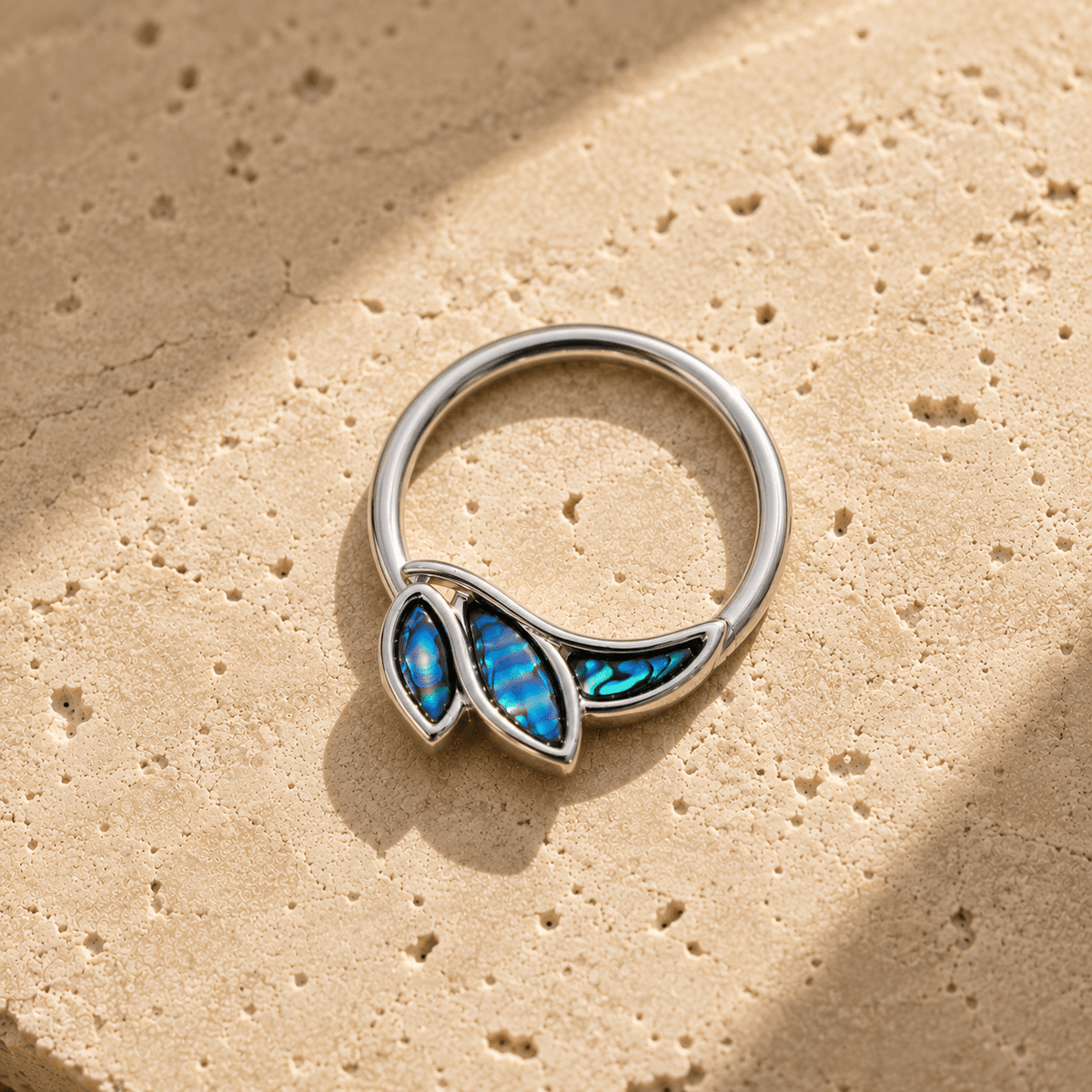 Stainless Steel Abalone Shell Angel Wing Snap-in Captive Bead Ring / Septum Ring