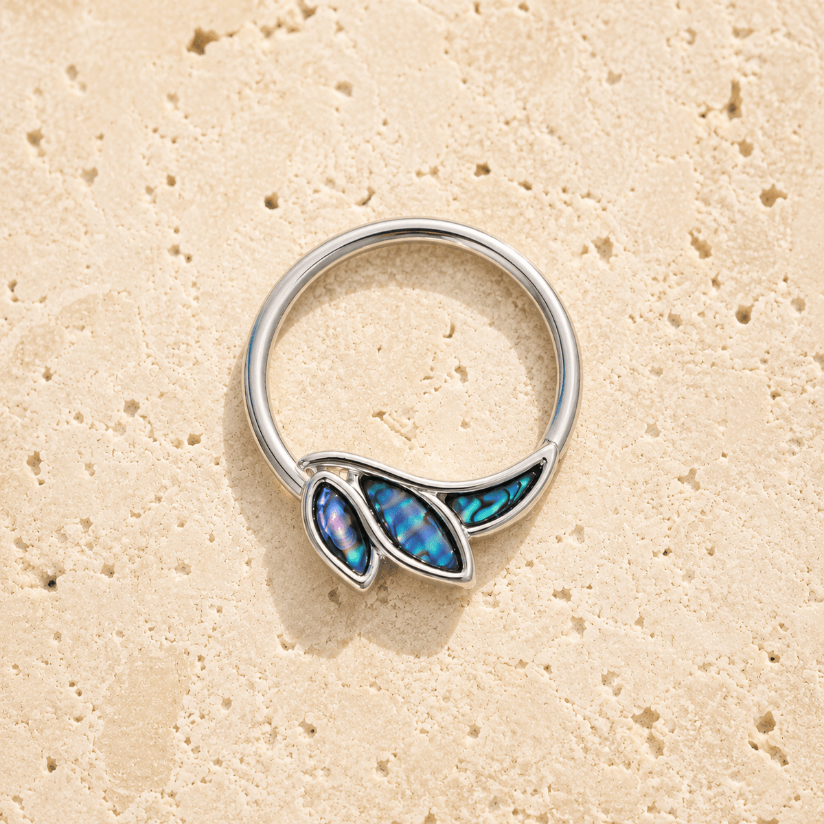 Stainless Steel Abalone Shell Angel Wing Snap-in Captive Bead Ring / Septum Ring
