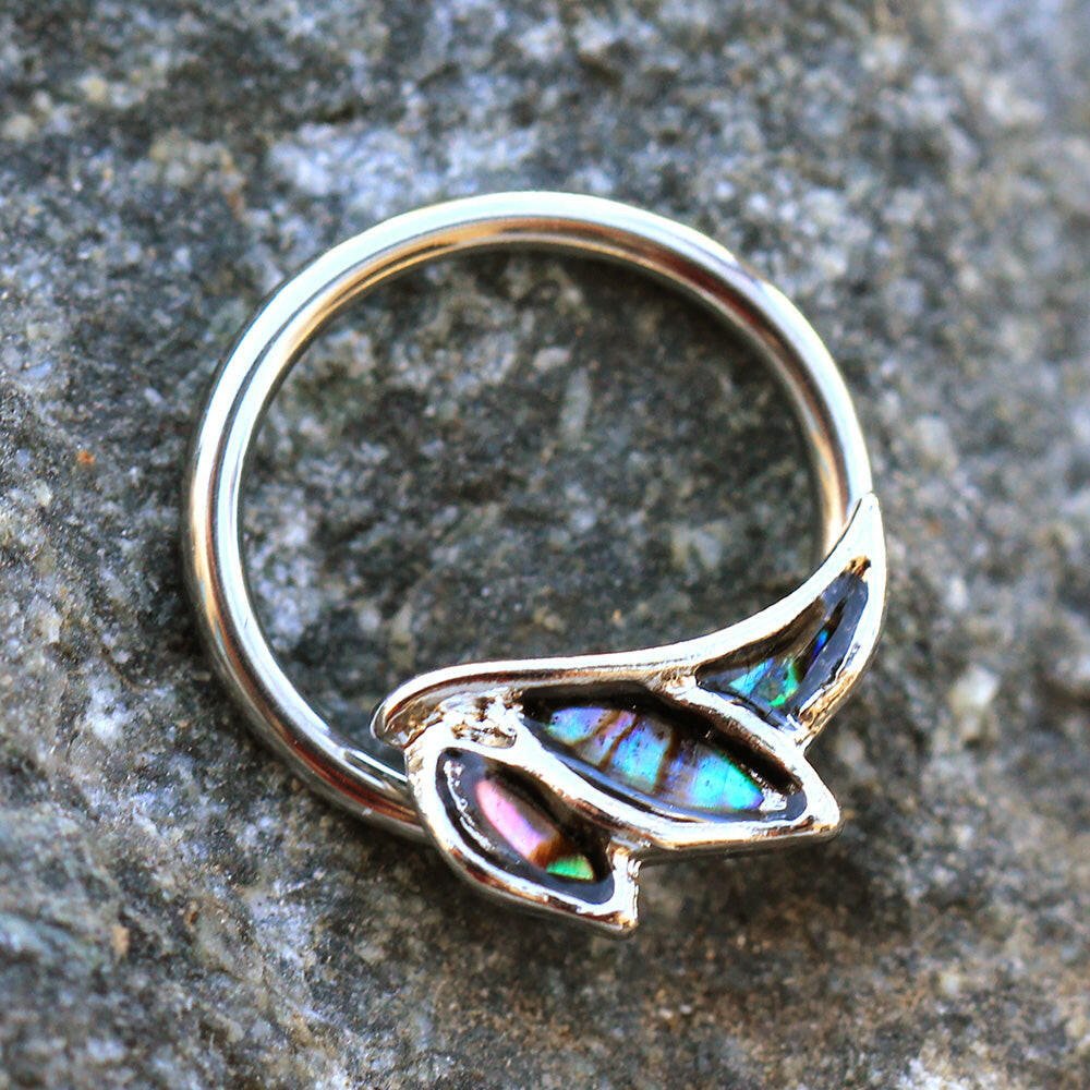 Stainless Steel Abalone Shell Angel Wing Snap-in Captive Bead Ring / Septum Ring Septum Ring Impulse Piercings