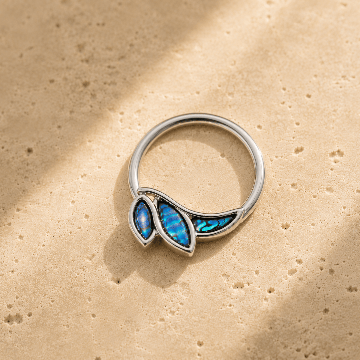 Stainless Steel Abalone Shell Angel Wing Snap-in Captive Bead Ring / Septum Ring