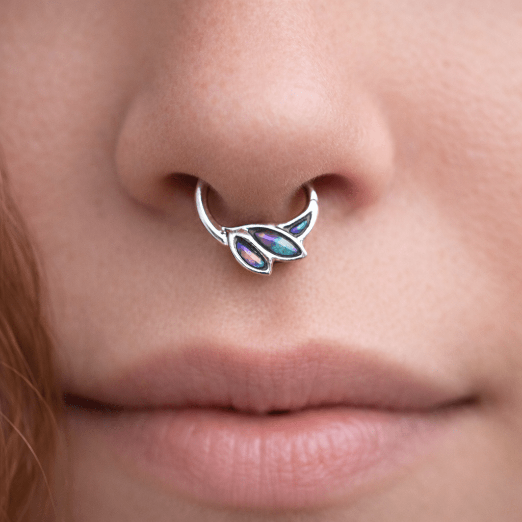 Stainless Steel Abalone Shell Angel Wing Snap-in Captive Bead Ring / Septum Ring Septum Ring Skin Metals
