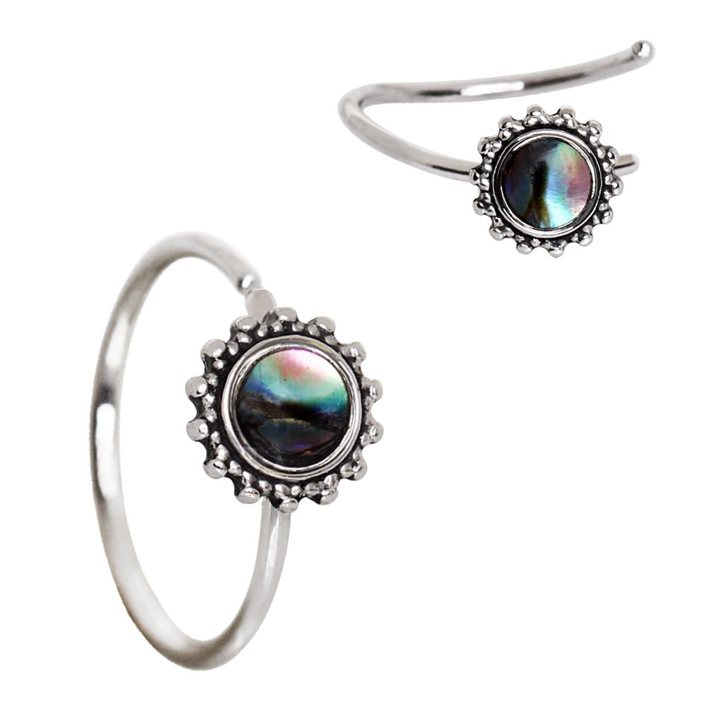 Stainless Steel Abalone Shell Charm Nose Hoop / Cartilage Earring - Skin Metals