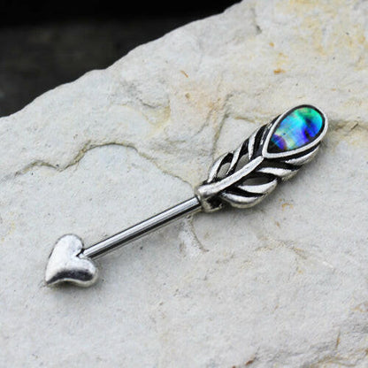 Stainless Steel Abalone Shell Feather Arrow Nipple Bar Nipple Ring Impulse Piercings