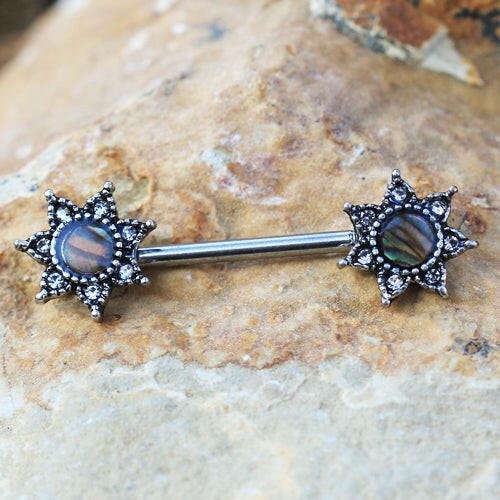 Stainless Steel Abalone Shell Inlay Star Nipple Bar Nipple Ring Impulse Piercings