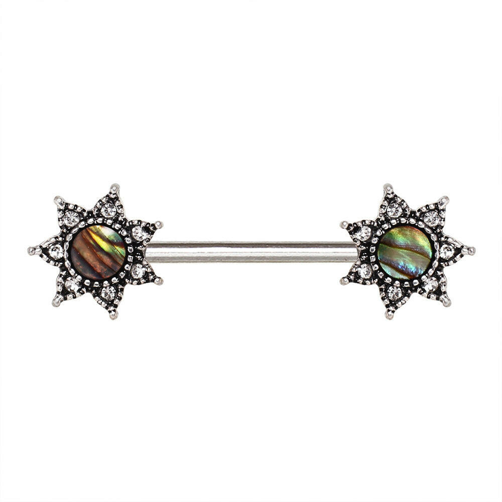 Stainless Steel Abalone Shell Inlay Star Nipple Bar Nipple Ring Impulse Piercings