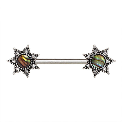 Stainless Steel Abalone Shell Inlay Star Nipple Bar Nipple Ring Impulse Piercings