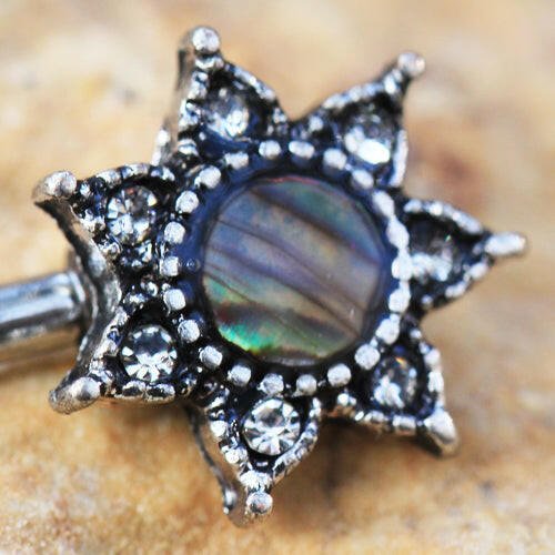 Stainless Steel Abalone Shell Inlay Star Nipple Bar Nipple Ring Impulse Piercings