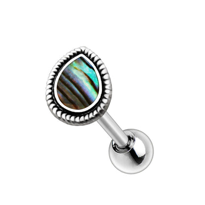 Stainless Steel Abalone Shell Inlay Teardrop Cartilage Earring Cartilage Earring Impulse Piercings