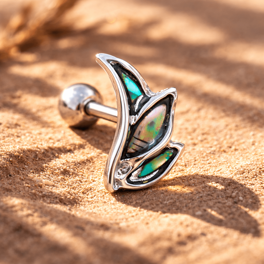Stainless Steel Abalone Shell Mini Angel Wing Cartilage Earring Skin Metals