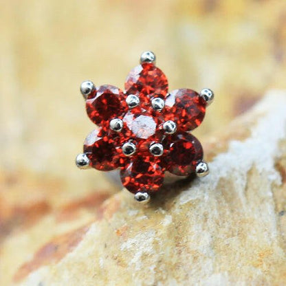 Stainless Steel Adorned Red Flower Labret Labret Impulse Piercings