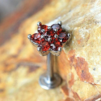 Stainless Steel Adorned Red Flower Labret Labret Impulse Piercings