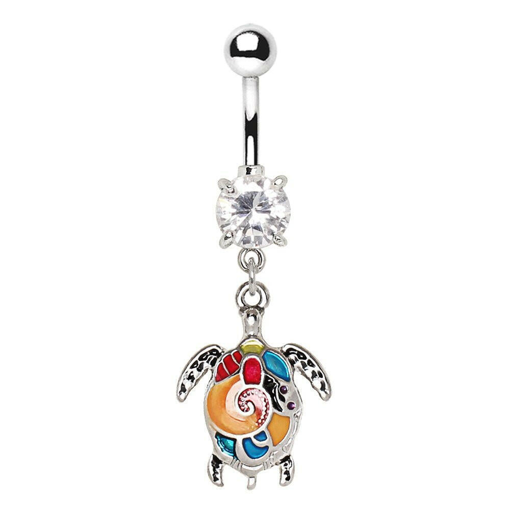Stainless Steel Aloha Sea Turtle Dangle Navel Ring
