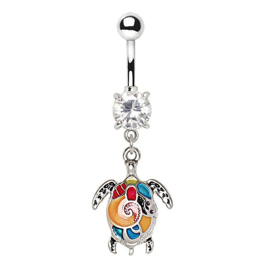 Stainless Steel Aloha Sea Turtle Dangle Navel Ring