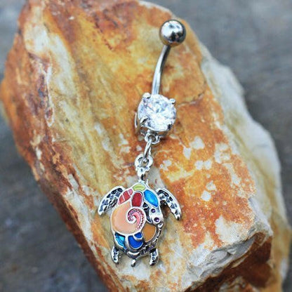 Stainless Steel Aloha Sea Turtle Dangle Navel Ring