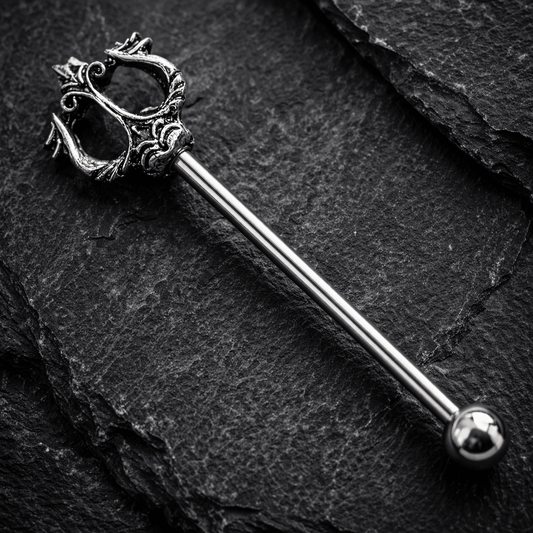 Stainless Steel Ancient Trident of Poseidon Industrial Barbell - Skin Metals