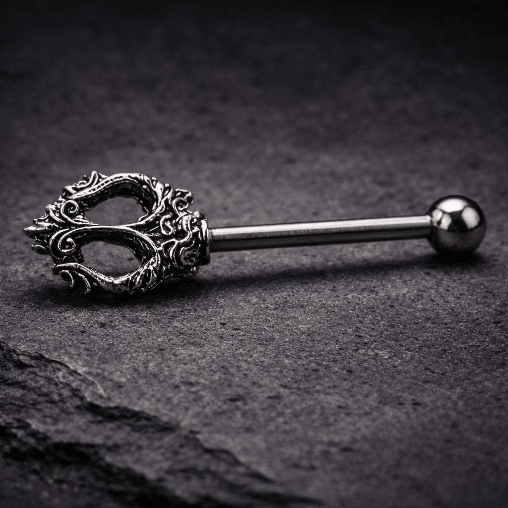 Stainless Steel Ancient Trident of Poseidon Industrial Barbell - Skin Metals