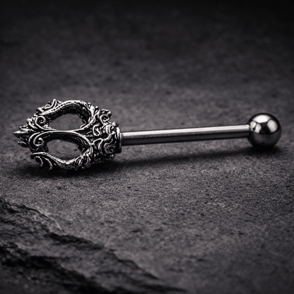Stainless Steel Ancient Trident of Poseidon Industrial Barbell - Skin Metals