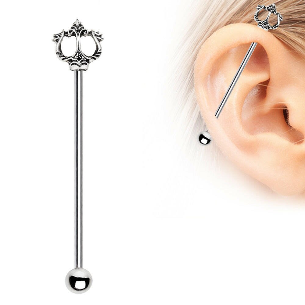 Stainless Steel Ancient Trident of Poseidon Industrial Barbell Industrial Barbell Impulse Piercings