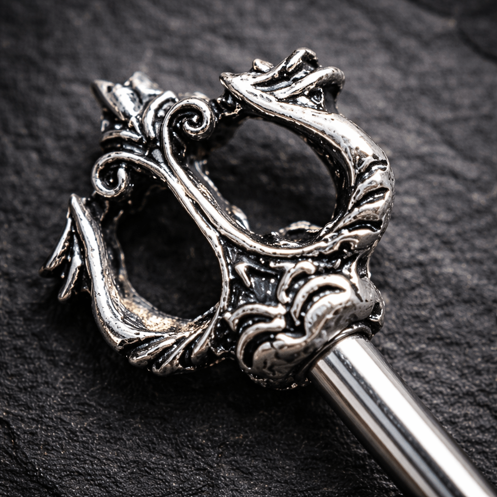 Stainless Steel Ancient Trident of Poseidon Industrial Barbell - Skin Metals