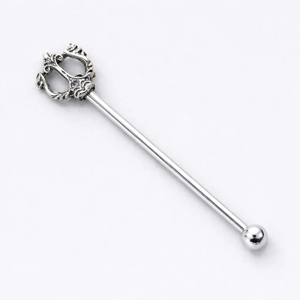 Stainless Steel Ancient Trident of Poseidon Industrial Barbell - Skin Metals