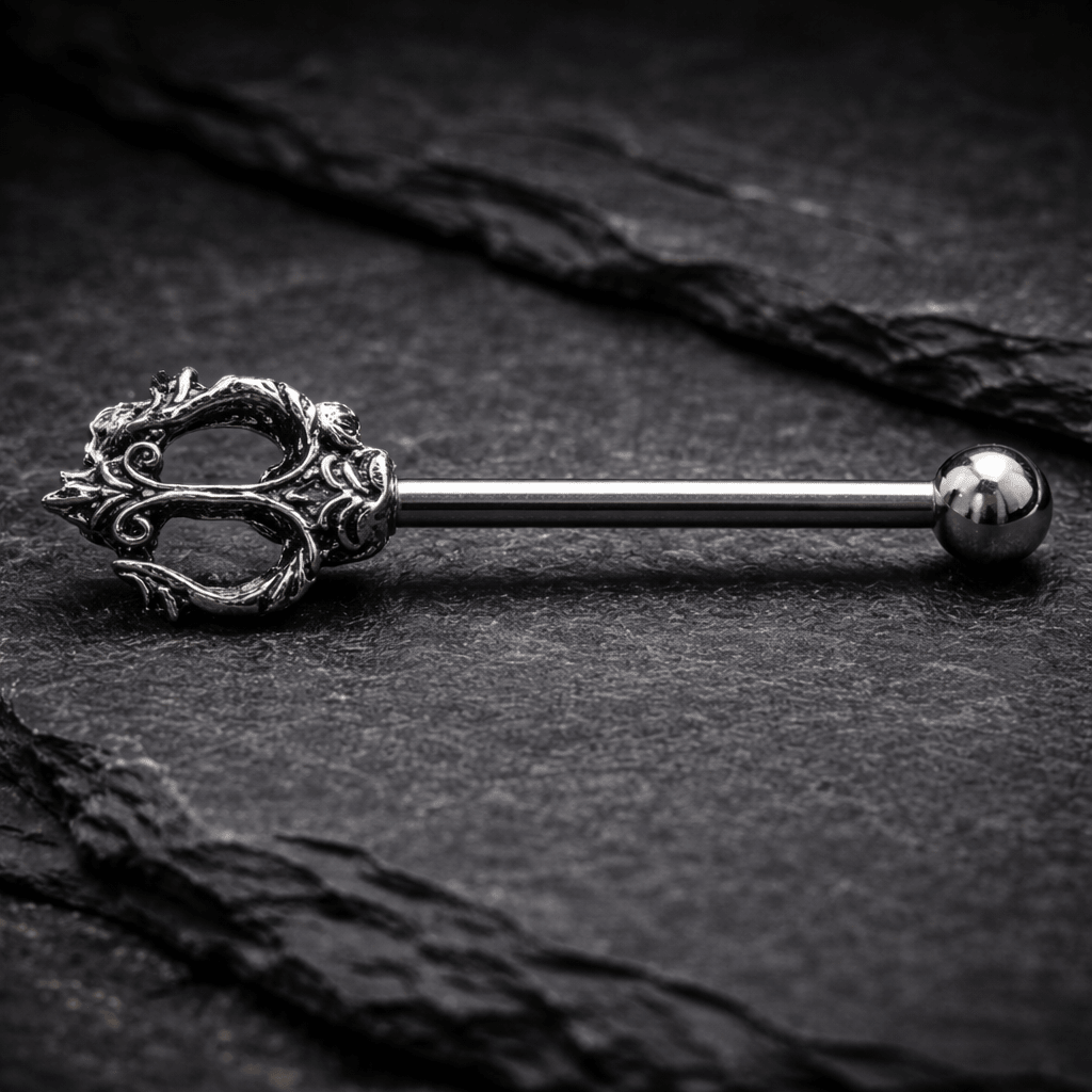 Stainless Steel Ancient Trident of Poseidon Industrial Barbell - Skin Metals
