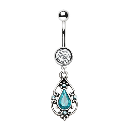 Stainless Steel Antique Aqua Pendant Dangle Navel Ring Navel Ring Impulse Piercings