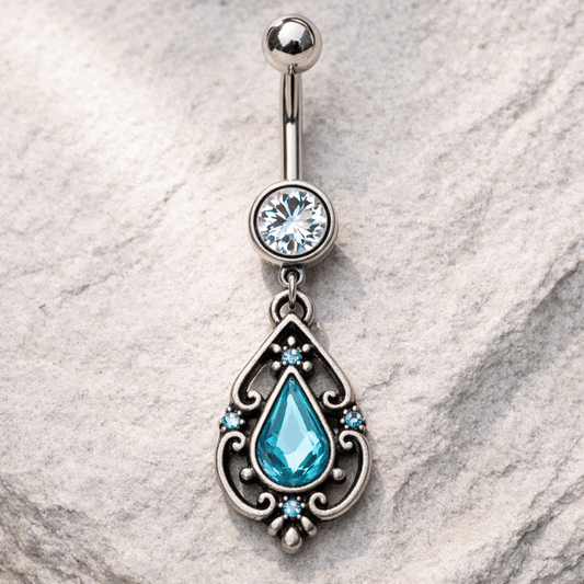 Stainless Steel Antique Aqua Pendant Dangle Navel Ring Navel Ring Impulse Piercings