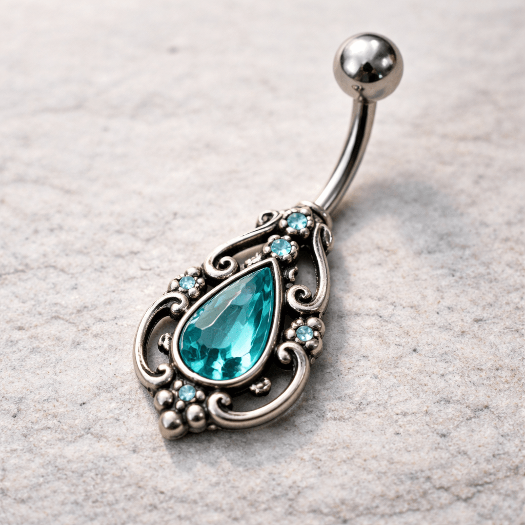 Stainless Steel Antique Aqua Pendant Dangle Navel Ring Navel Ring Impulse Piercings
