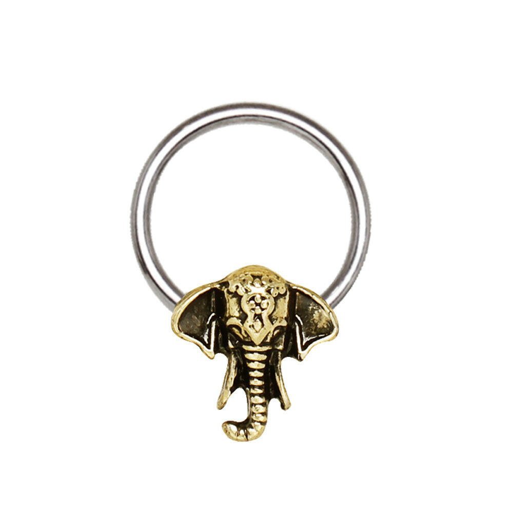 Stainless Steel Antique Bronze Plated Elephant Snap-in Captive Bead Ring Septum Ring 