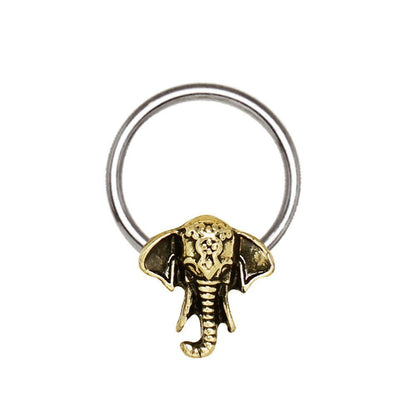 Stainless Steel Antique Bronze Plated Elephant Snap-in Captive Bead Ring Septum Ring 