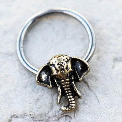 Stainless Steel Antique Bronze Plated Elephant Snap-in Captive Bead Ring Septum Ring Impulse Piercings