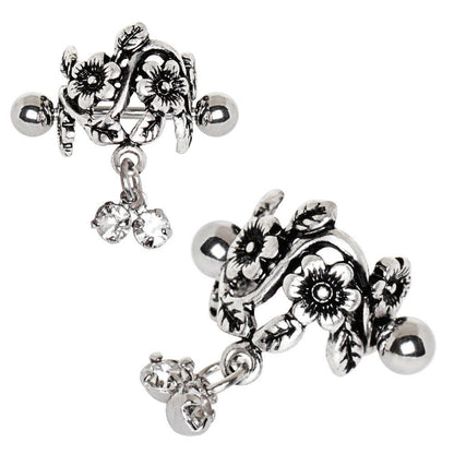 Stainless Steel Antique Floral Cartilage Cuff Earring Cuff Earring Impulse Piercings 16 gaugeLength: 1/2"