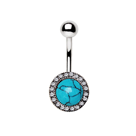 Stainless Steel Antique Jeweled Turquoise Navel Ring